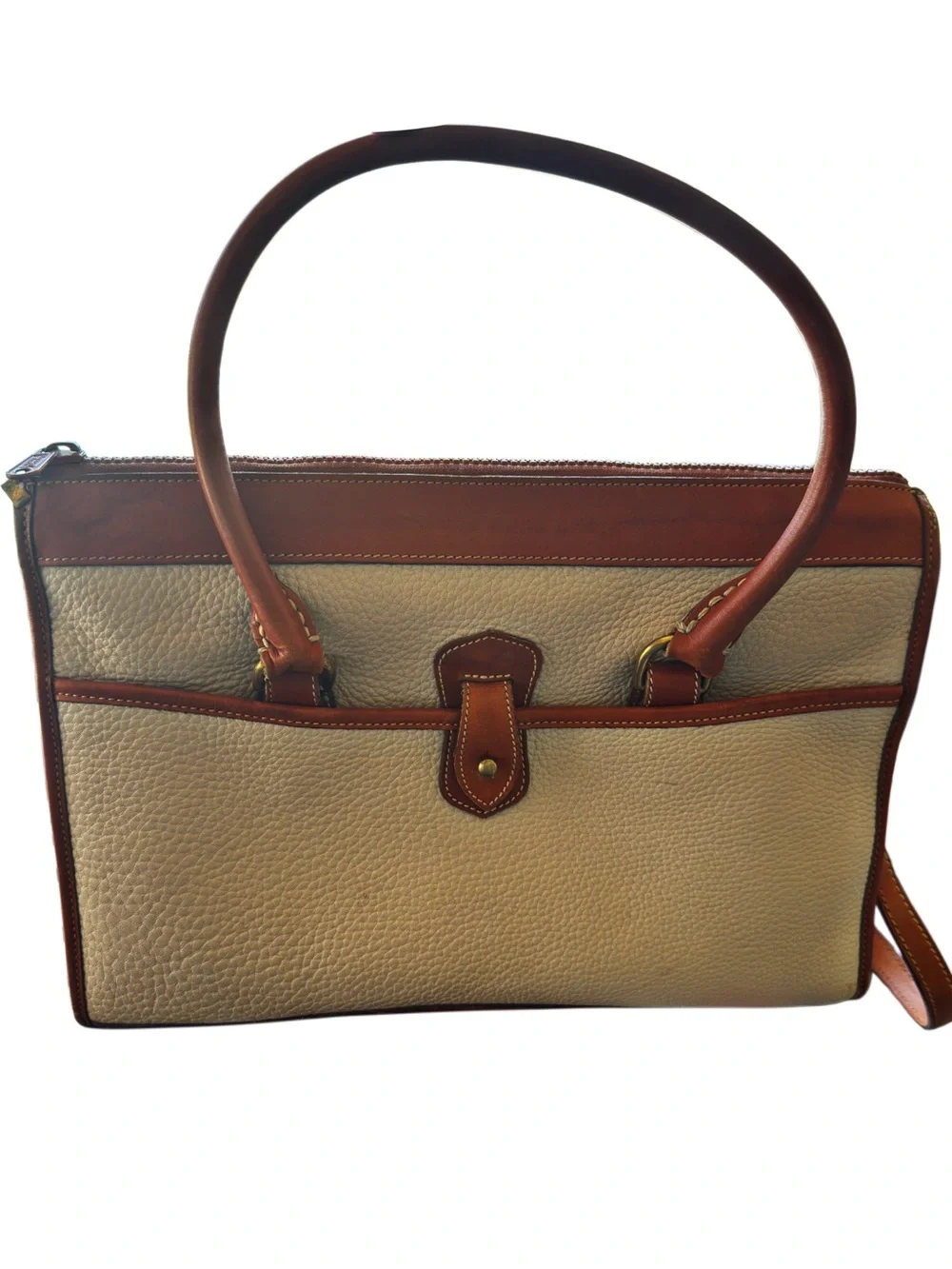 Vintage Dooney & Burke Cream Pebbled All Weather Leather Satchel- Circa 1980s